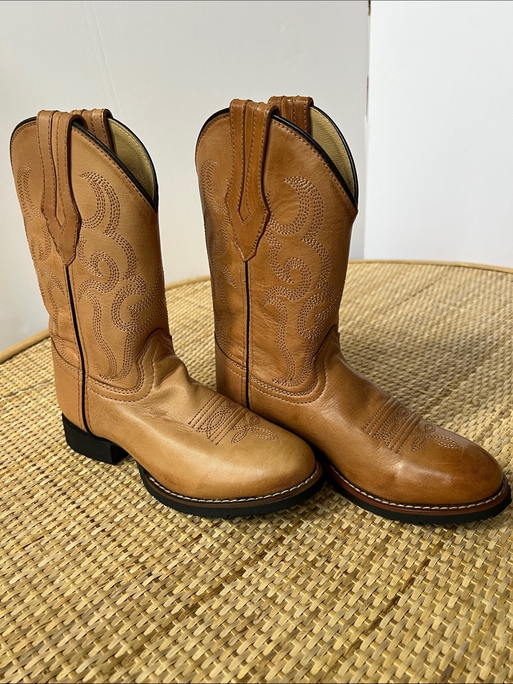 Cody James Kids Leather Cowboy Cowgirl Boots Light brown Unisex Embroidered 1.5 - Picture 12 of 12